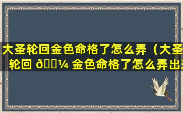 大圣轮回金色命格了怎么弄（大圣轮回 🌼 金色命格了怎么弄出来）